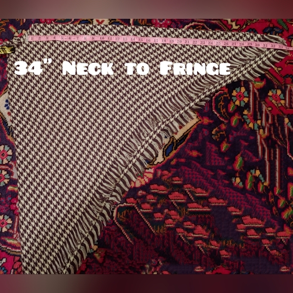 Wool Touch 100% Acrylic Poncho Houndstooth Vintage - Picture 4 of 6
